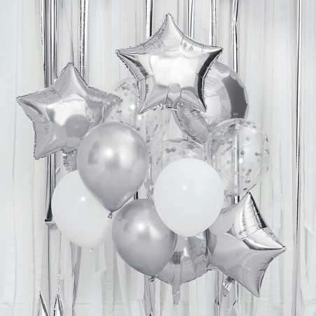 Ballonmix - Sølv/Hvide Balloner - 1025