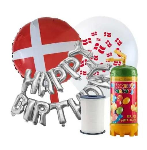 Fødselsdags Mix - Dansk Helium Inkl. Balloner