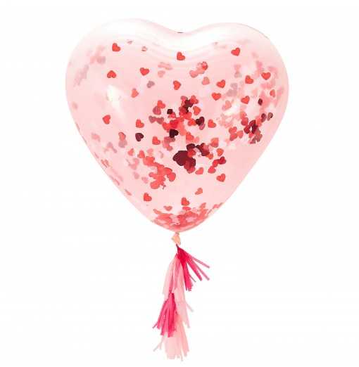Stor Hjerteballon Med Hjertekonfetti Valentinsdag