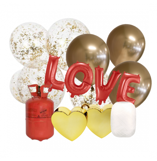 Valentinsdag Mix – Guld/Rød Helium Inkl. Balloner