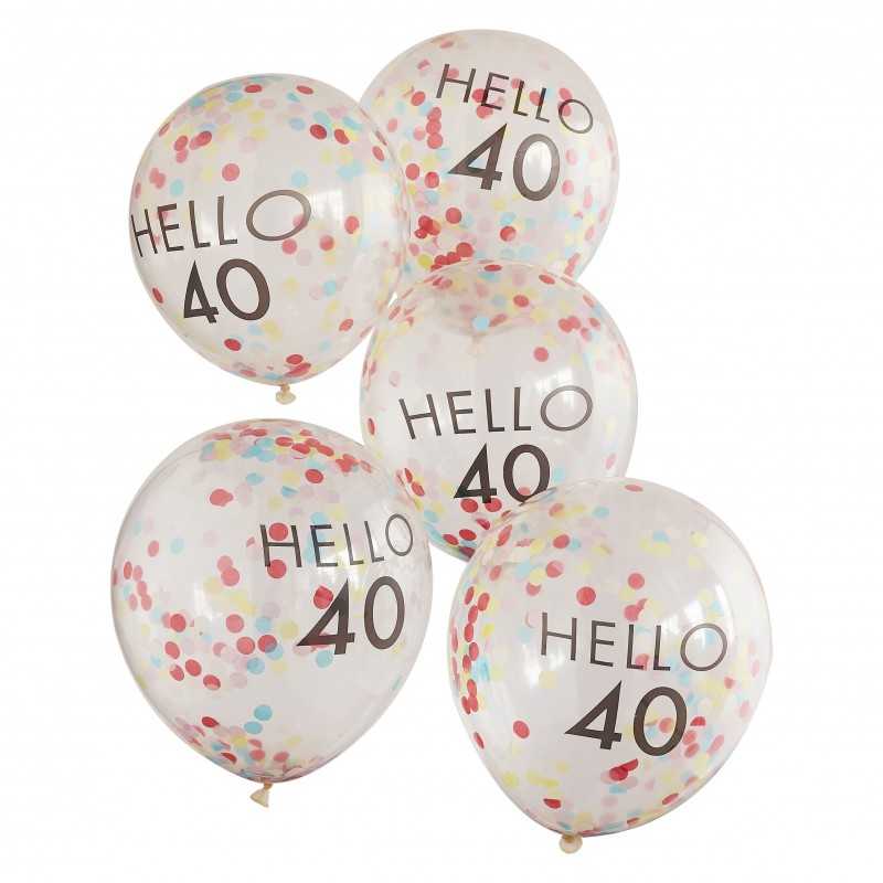 Konfettiballoner - "Hello 40" Fødselsdag