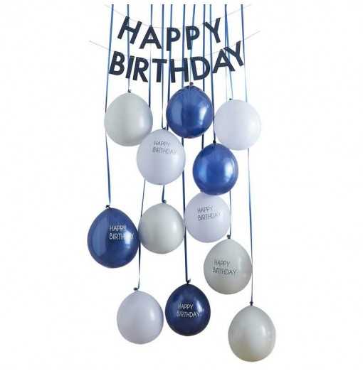 Ballonkit til døren - "Happy Birthday" - Blå Fødselsdag