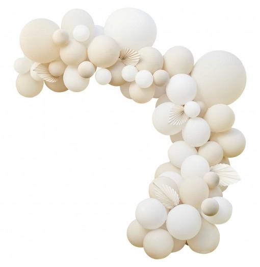 Stor Luksus Ballonbue – Hvid/Creme med vifter Ballonbuer