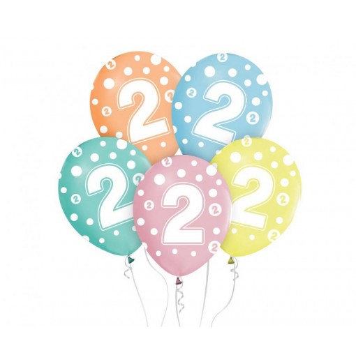 2-års fødselsdagsballoner, 12"/ 30 cm - 5 stk. Balloner