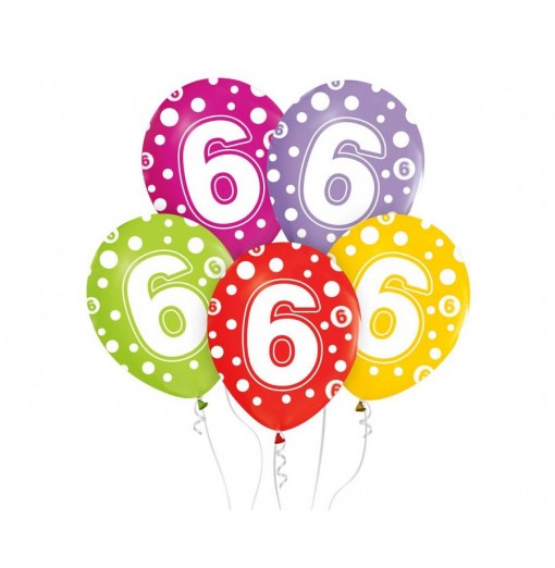 6-års fødselsdagsballoner, 12"/ 30 cm - 5 stk. Balloner