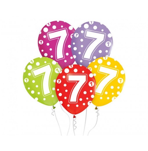 7-års fødselsdagsballoner, 12"/ 30 cm - 5 stk. Balloner