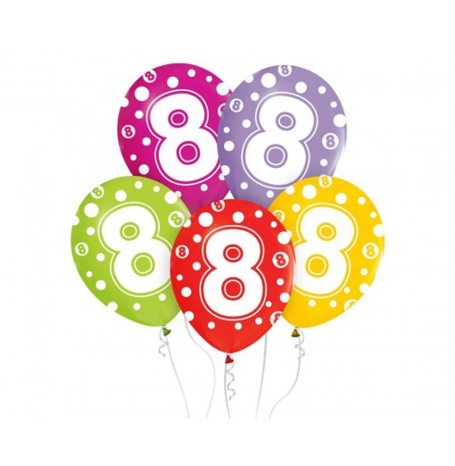 Billede af 8-års fødselsdagsballoner, 12"/ 30 cm - 5 stk. - Balloner