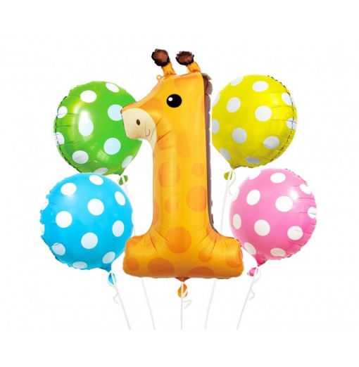 Se Giraf ballonbuket, 1 år - Balloner hos Heliumballoner.dk