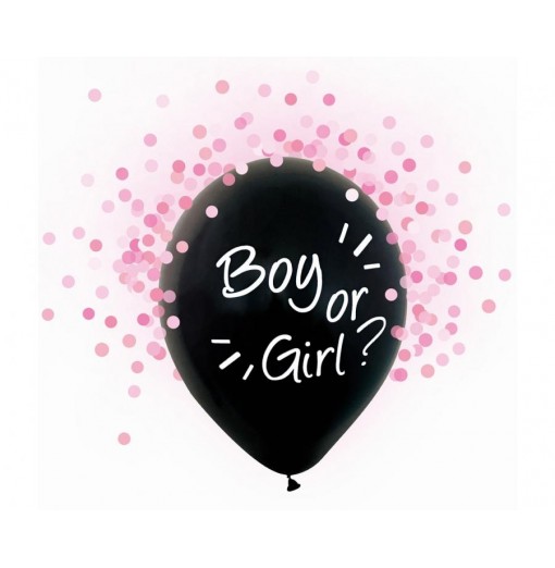 "Boy or girl?" balloner m. lyserød konfetti, 12"/ 30 cm - 4 stk. Balloner