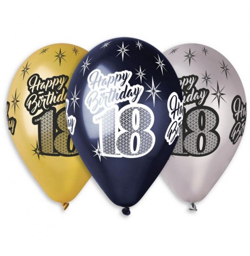 Se 18-års balloner metallic, 12"/ 30 cm - 6 stk. - Balloner hos Heliumballoner.dk