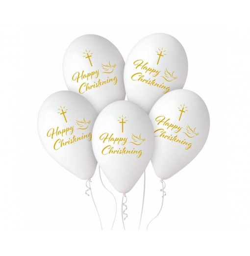 "Happy Christening" balloner, 13"/ 33 cm - 5 stk. Balloner
