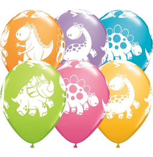 Se Dinosaurer pastel mix, 11" / 28 cm, 6 stk. - Balloner hos Heliumballoner.dk