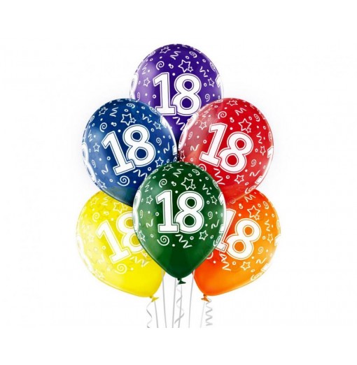 Se 18-års balloner farvemix, 12"/ 30 cm - 6 stk. - Balloner hos Heliumballoner.dk