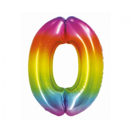 Talballon "0" regnbue metallic, 76 cm - 1413