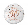 "Happy 30 Birthday" hvid/rosaguld folieballon, 18" / 46 cm
