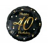 "Happy 40 Birthday" sort/guld folieballon, 18" / 46 cm