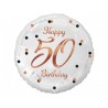 "Happy 50 Birthday" hvid/rosaguld folieballon, 18" / 46 cm