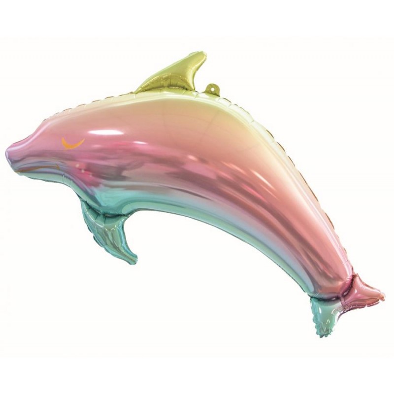 Delfin regnbuefarvet folieballon, 93 cm Folieballoner
