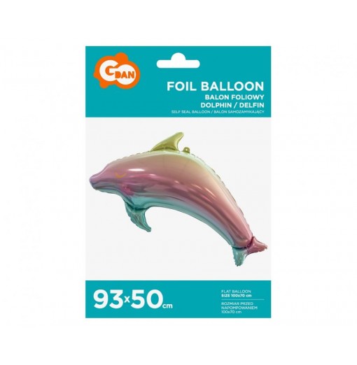 Delfin regnbuefarvet folieballon, 93 cm Folieballoner