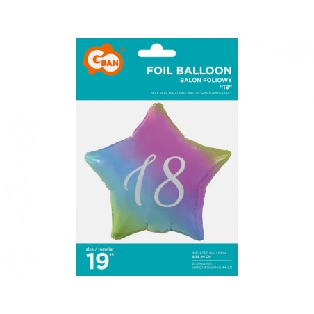 18-års regnbue stjerne folieballon, 18" / 46 cm - 1569