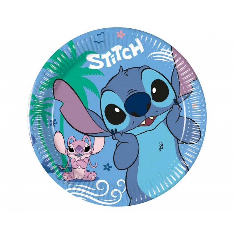 Papirsallerkener Stitch & Angel, 20 cm, 8 stk Heliumballoner.dk