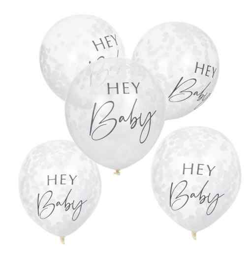 "Hey Baby" - Gennemsigtige Konfetti Balloner Baby