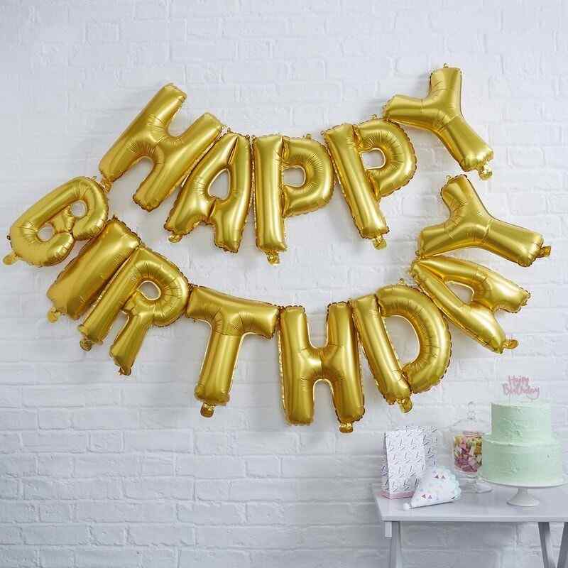 "Happy Birthday" - Ballonguirlande Guld Fødselsdag