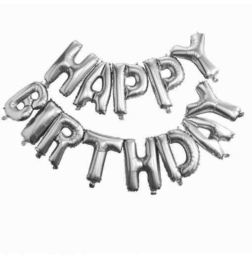 "Happy Birthday" - Ballonguirlande Sølv Fødselsdag